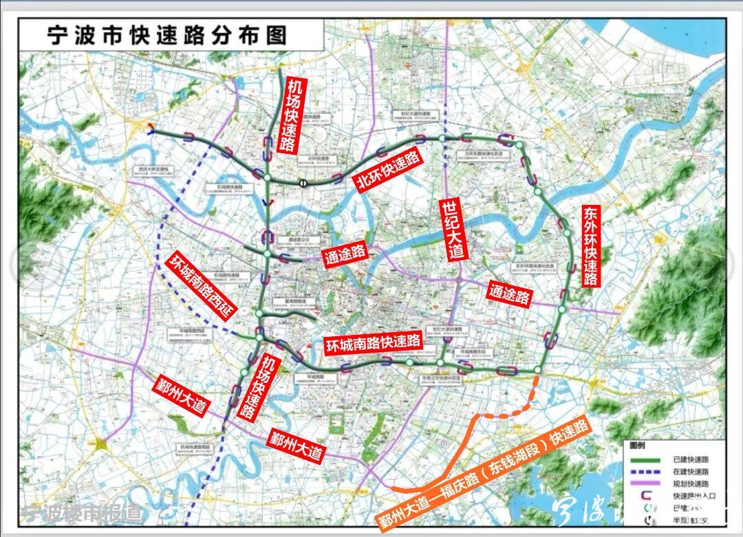 鄞州大道—福庆路(东钱湖段)快速路工程,在宁波城市快速路网中的位置.